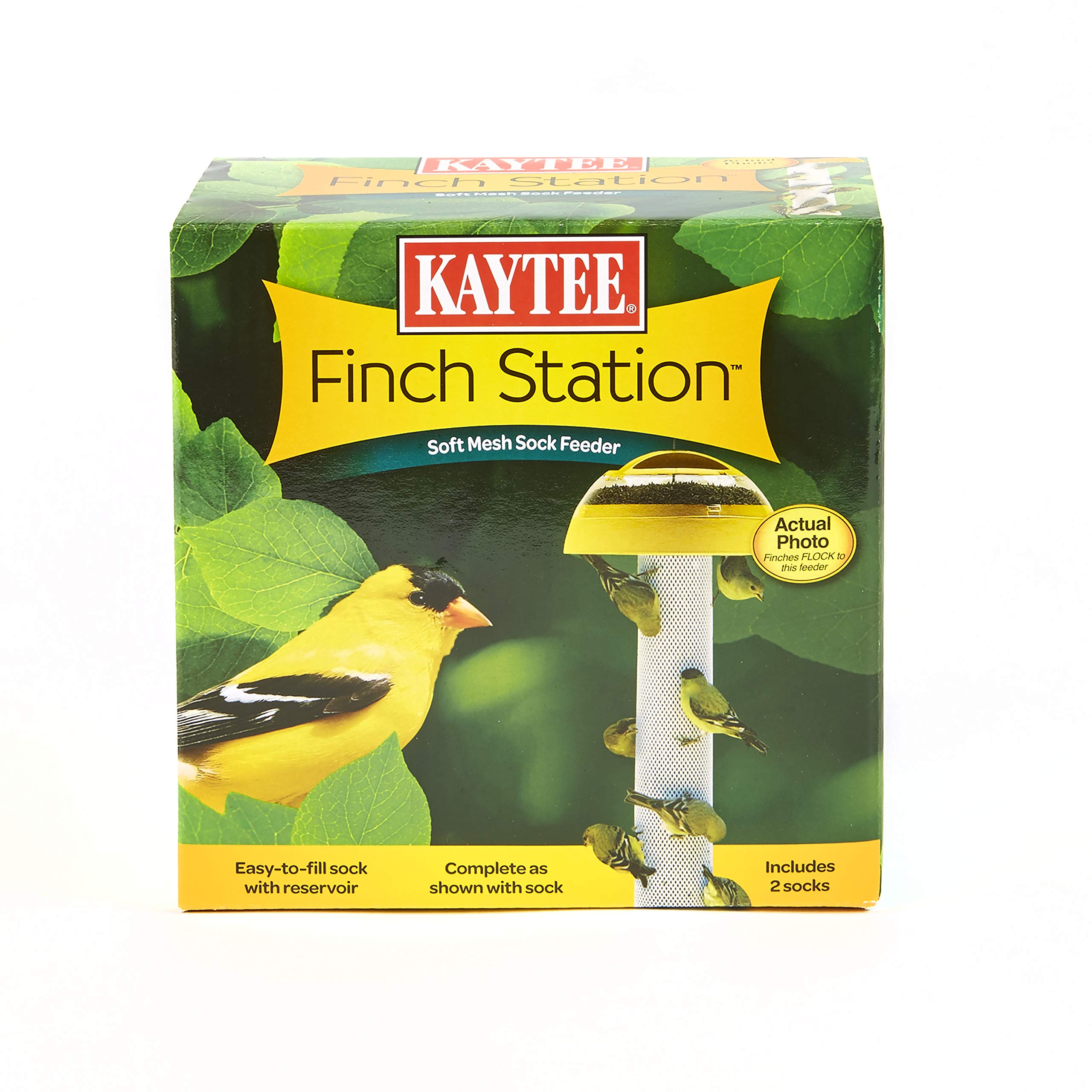Kaytee Finch Station soft mesh sock feeder setup with multiple perches.