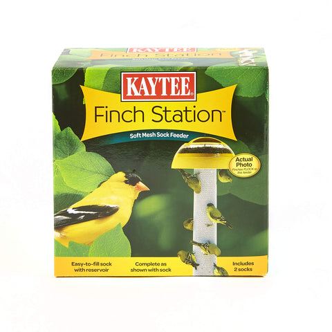 Kaytee Finch Station soft mesh sock feeder setup with multiple perches.