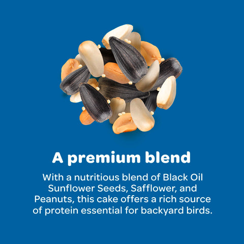 Kaytee Gourmet Seed Cake on garden post, attracting juncos for seasonal energy.