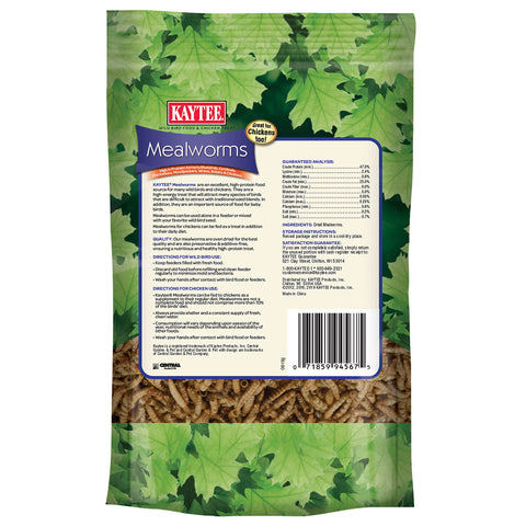 Kaytee Meal Worm Wild Bird Food oven-dried bites ready to serve in a feeder.
