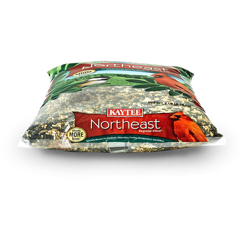Kaytee Northeast regional blend at feeder during morning light