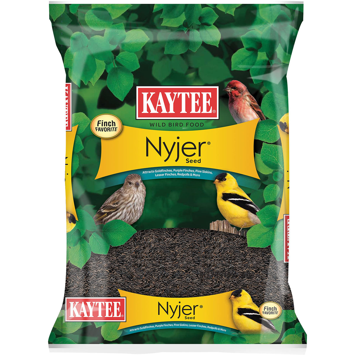 Kaytee Nyjer Seed 3lb pack showing hull-free, easy-to-use bird food for small finches.