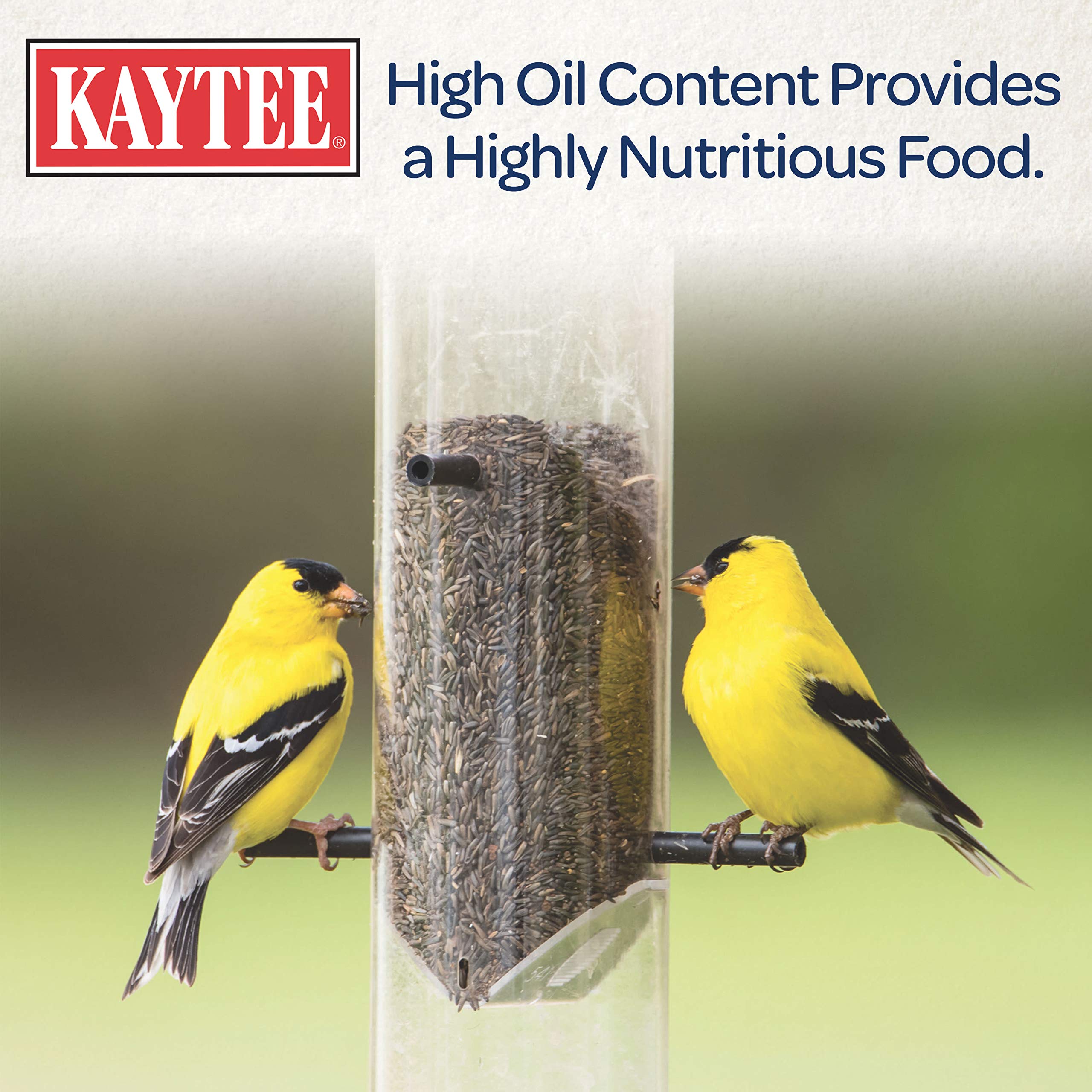 Kaytee Nyjer Seed in sock feeder reduces waste while feeding birds.