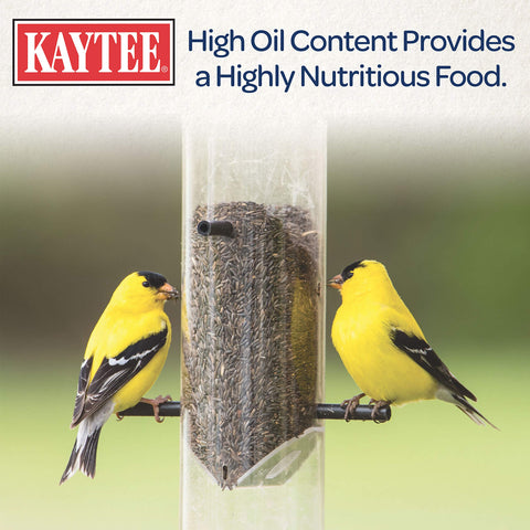Kaytee Nyjer Seed in sock feeder reduces waste while feeding birds.