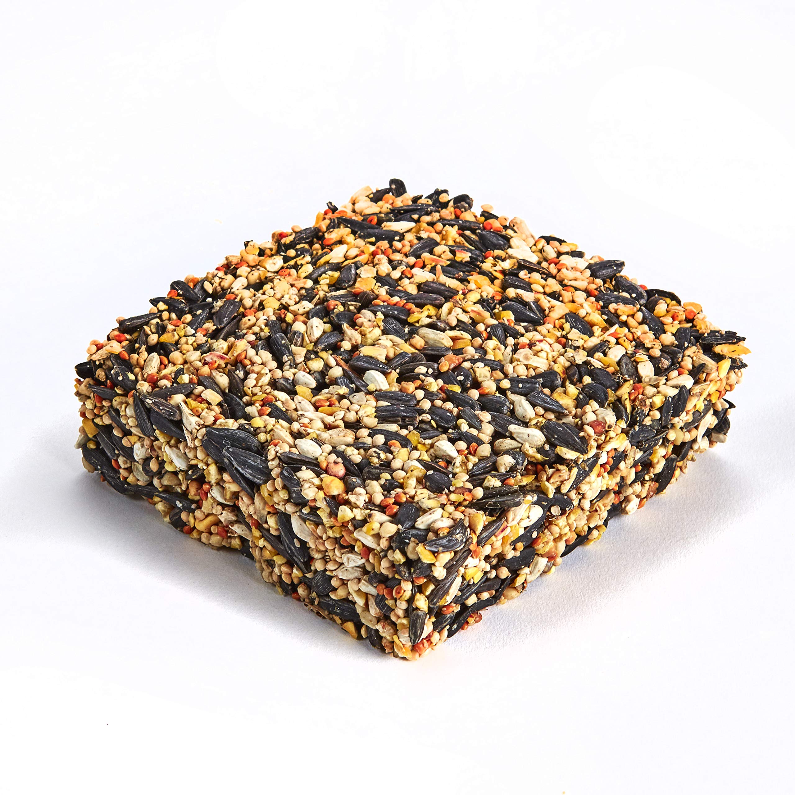 Kaytee Seed Cake ingredients chart reveals sunflower seeds, peanuts, safflower, pecans.
