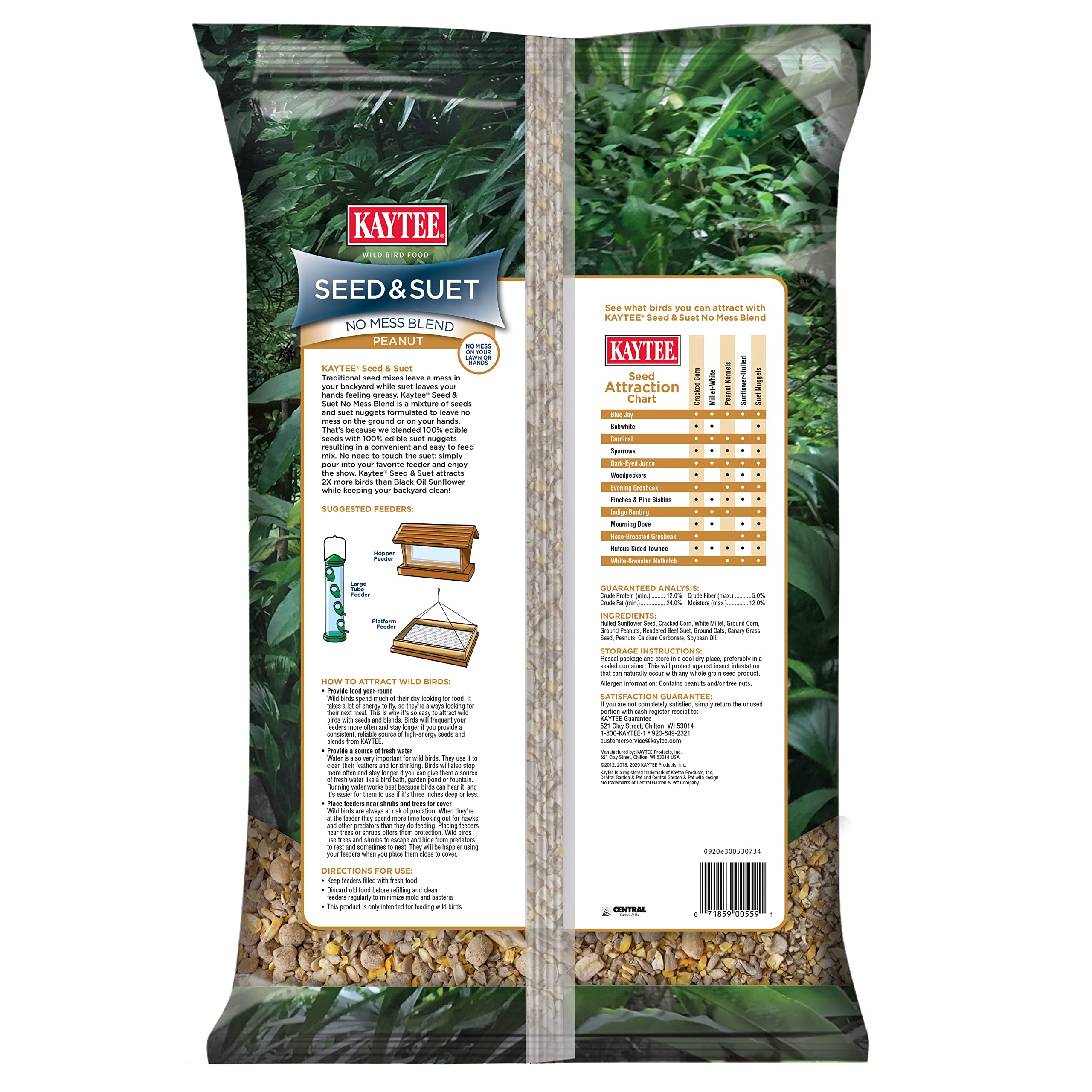 Backyard birds feeding on Kaytee Seed & Suet No Mess blend