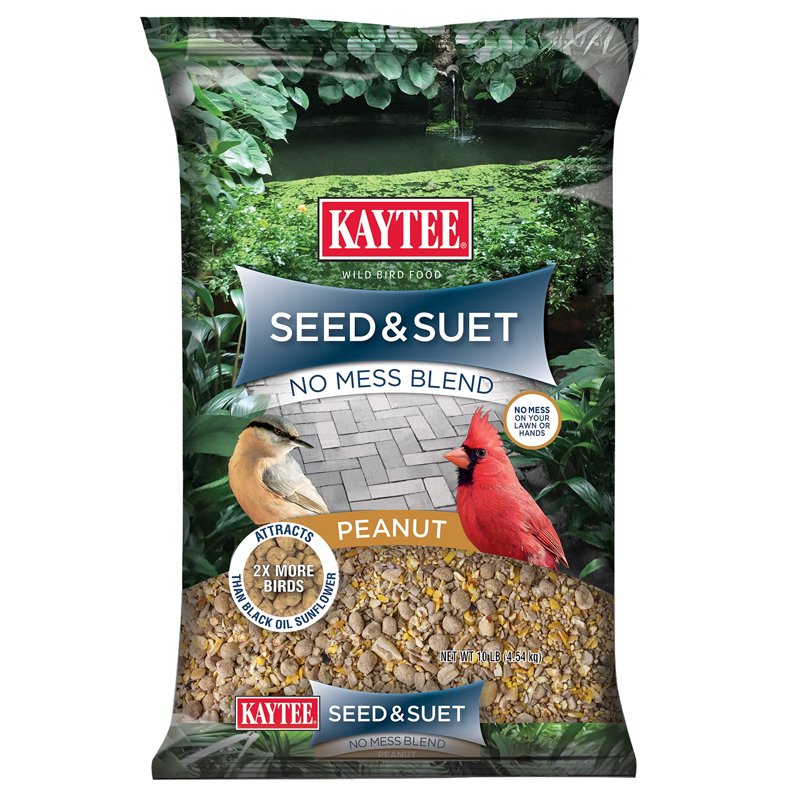 Kaytee Seed & Suet No Mess Peanut bag shown for backyard birds