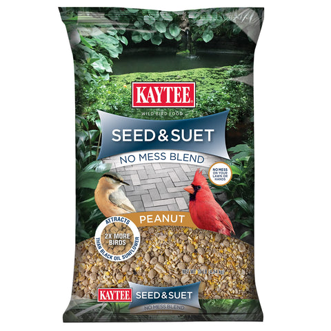 Kaytee Seed & Suet No Mess Peanut bag shown for backyard birds