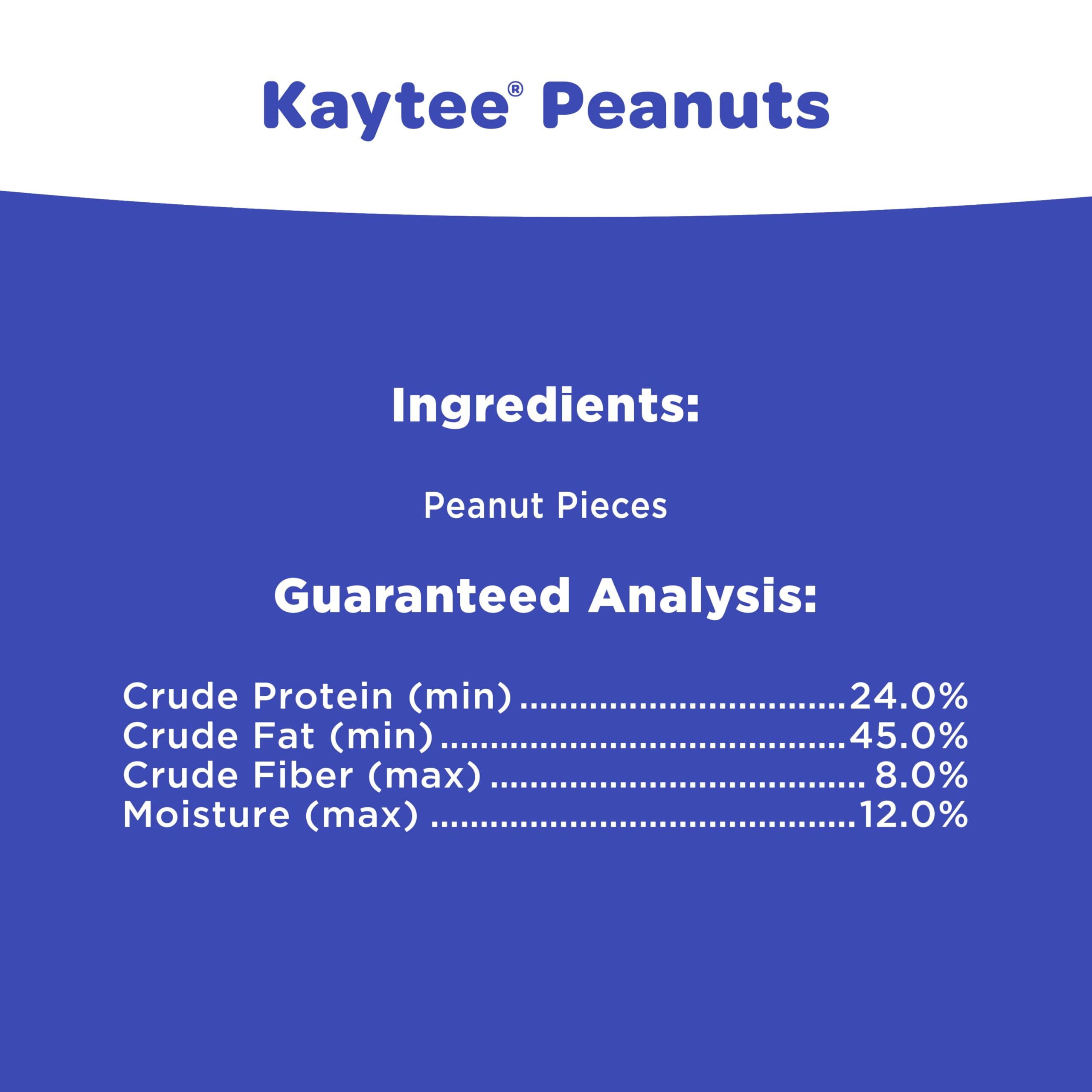 Kaytee Shelled Peanuts shown next to a hopper feeder for easy feeding.
