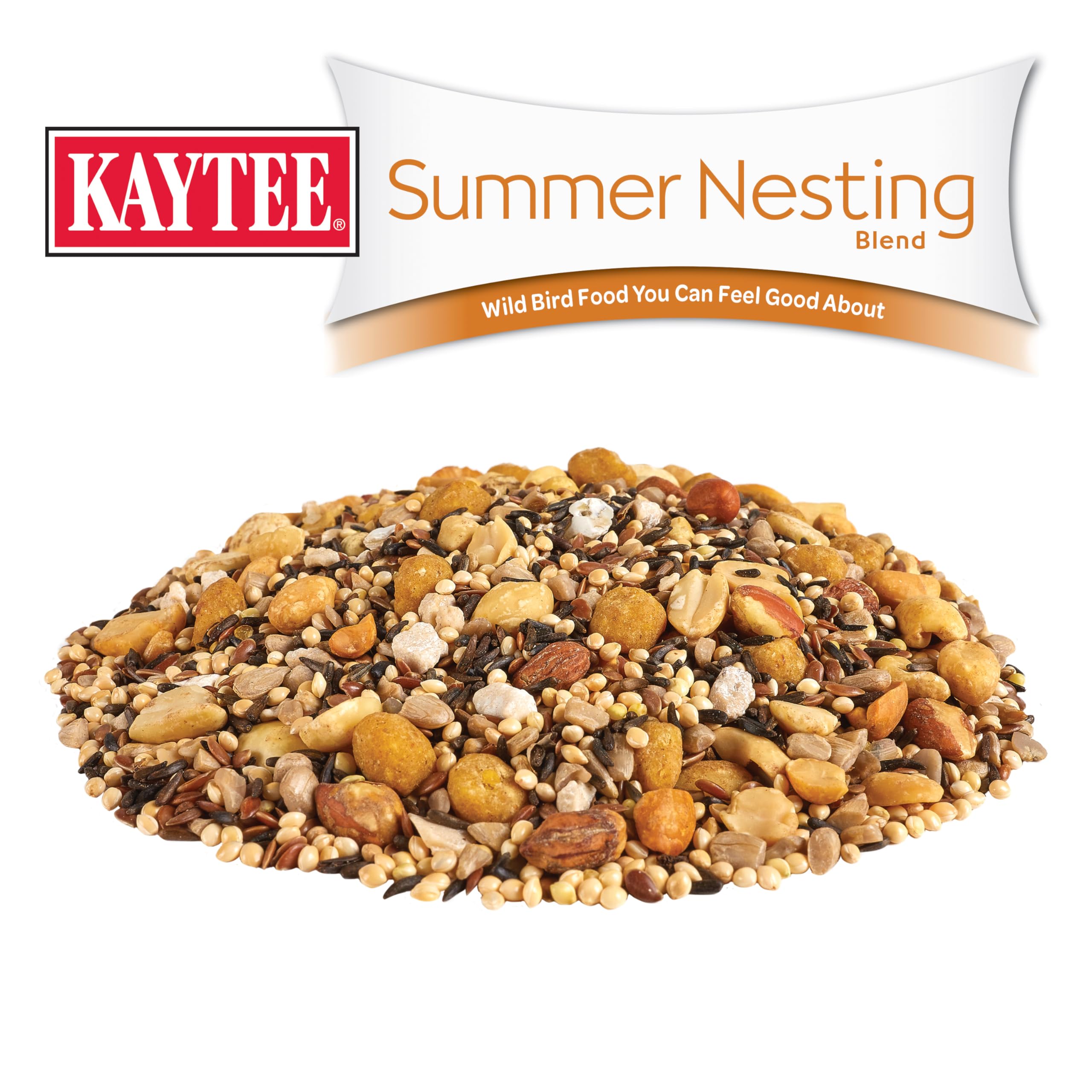 Kaytee Summer Nesting Seed Blend oyster shells detail boosts calcium for eggs.