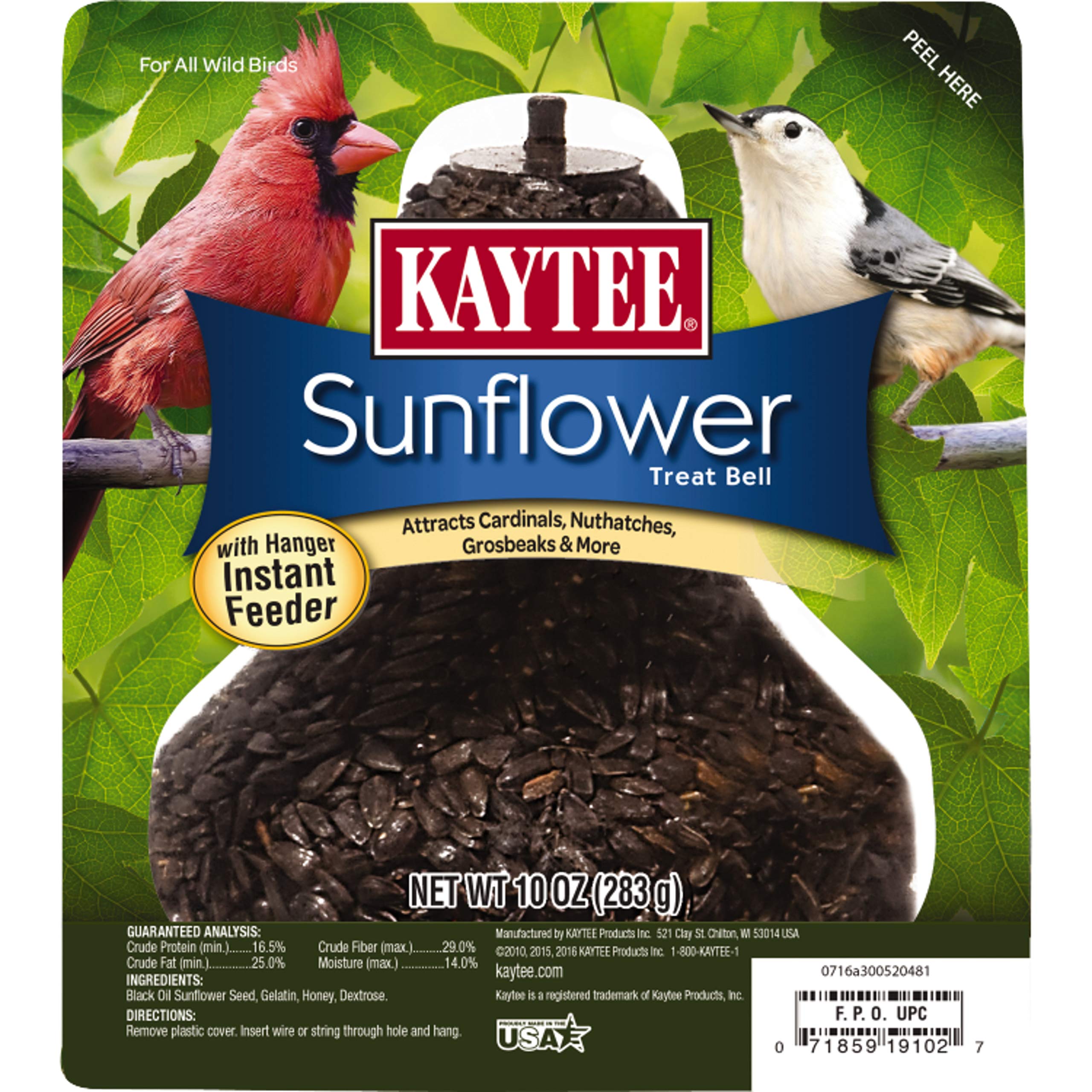 Kaytee Sunflower Treat Bell front view, ready-to-hang feeder for wild birds.