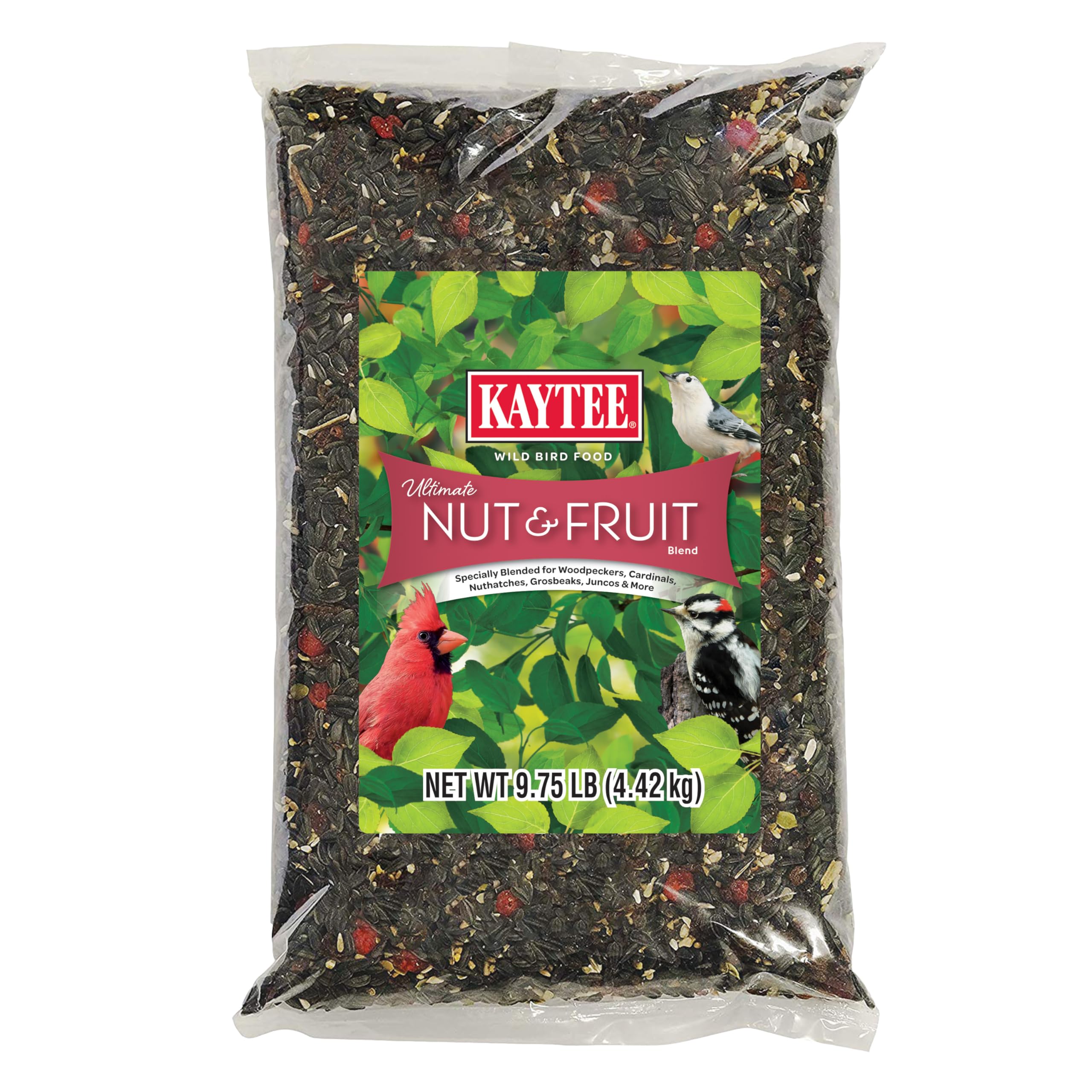Kaytee Ultimate Nut & Fruit Blend package shown for year-round backyard birds