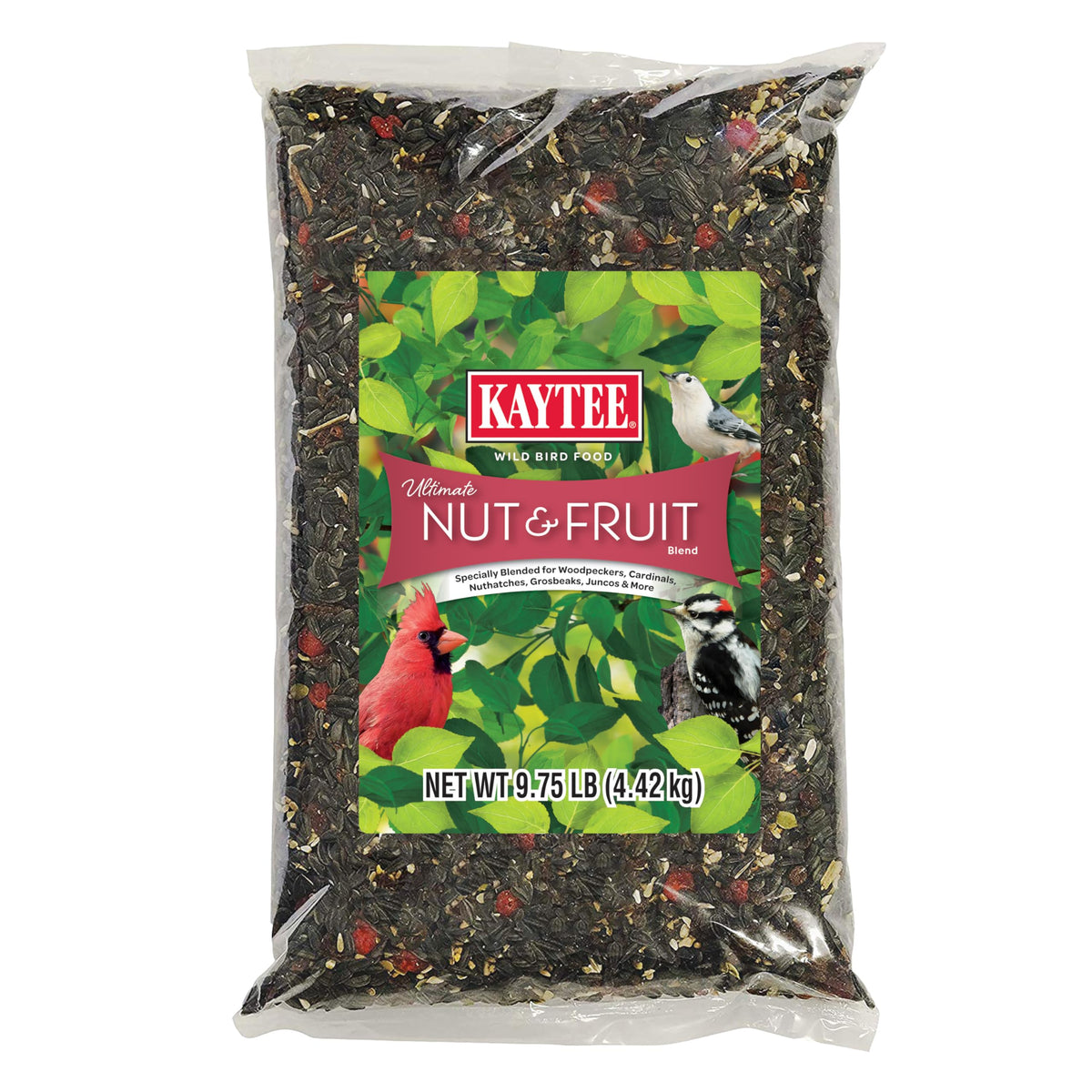 Kaytee Ultimate Nut & Fruit Blend package shown for year-round backyard birds