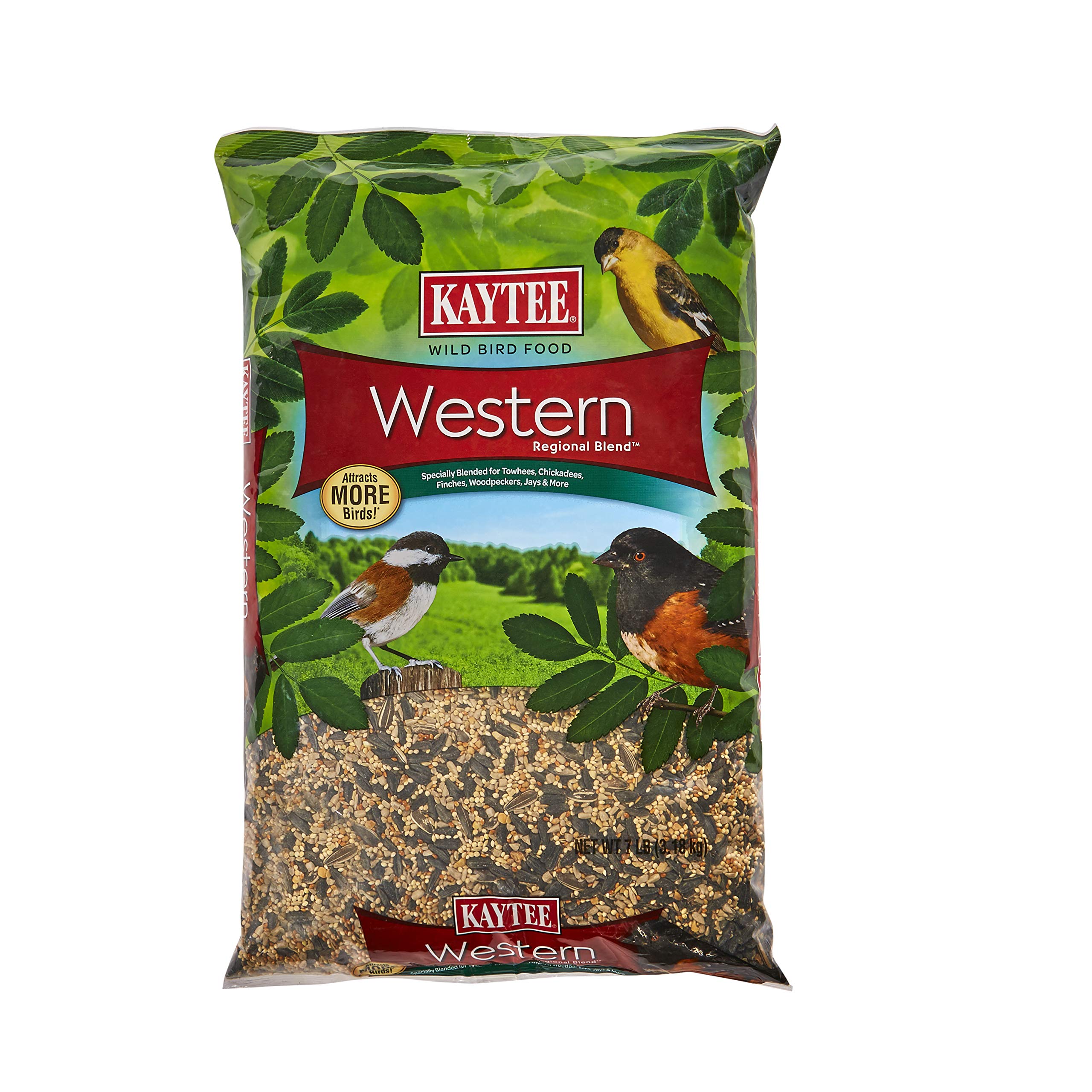 Kaytee Western Regional Blend bag close-up showing seeds to attract Western songbirds