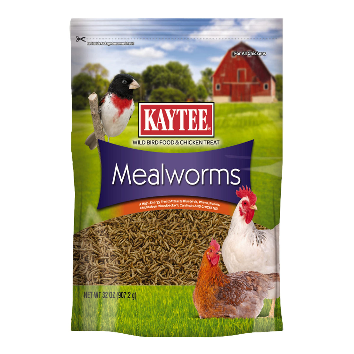 Kaytee mealworms in a bag attract a variety of wild birds; oven-dried for quality.
