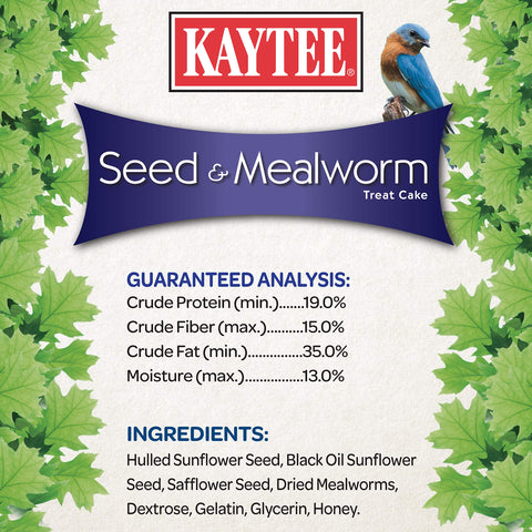 Kaytee Gourmet Seed & Mealworm Treat Cake reduces mess versus loose seed in busy yards
