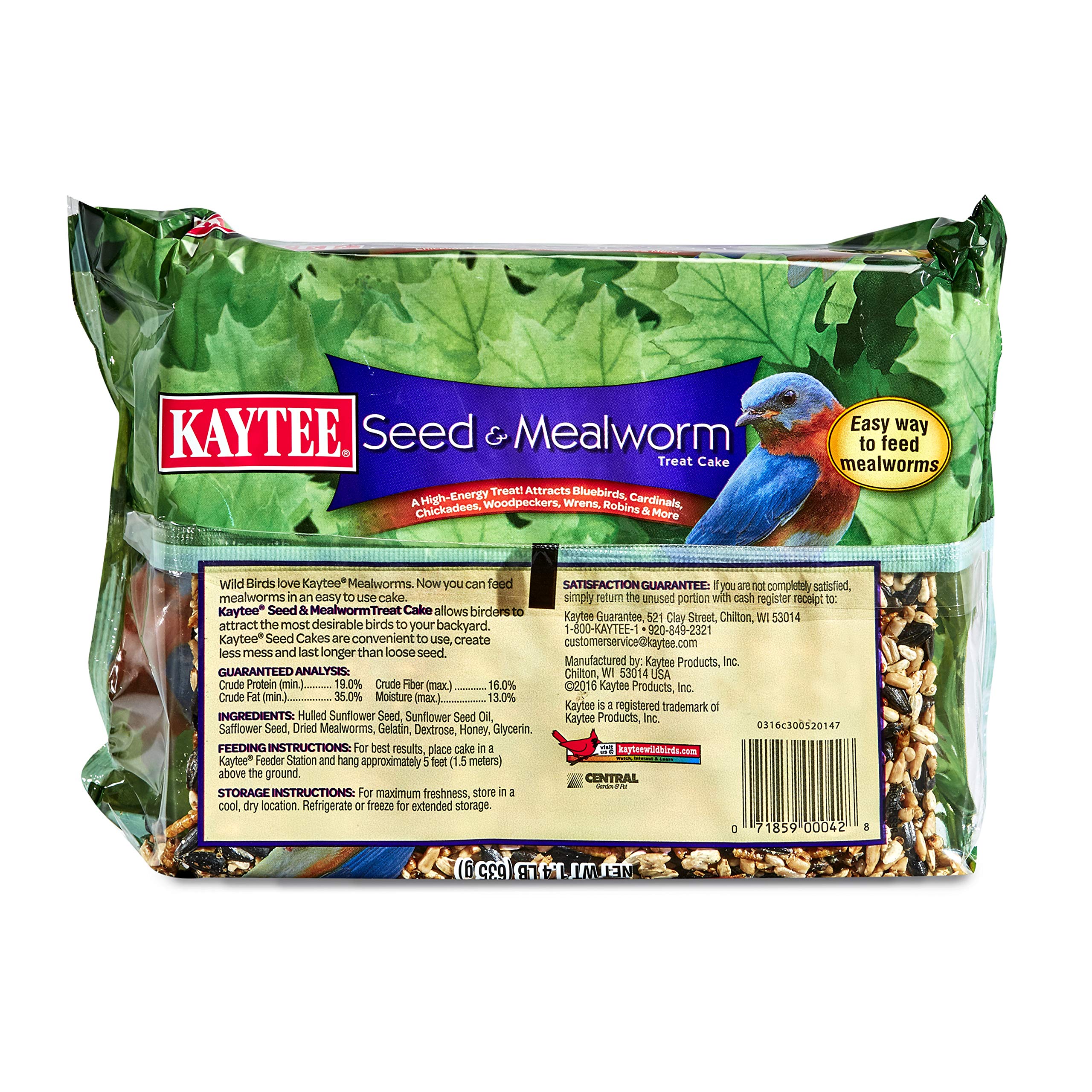 Kaytee Wild Bird Seed & Mealworm Treat Cake supports year-round backyard bird watching