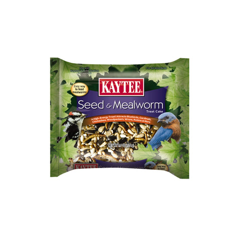 Kaytee Wild Bird Seed & Mealworm Treat Cake front view attracts diverse backyard birds.