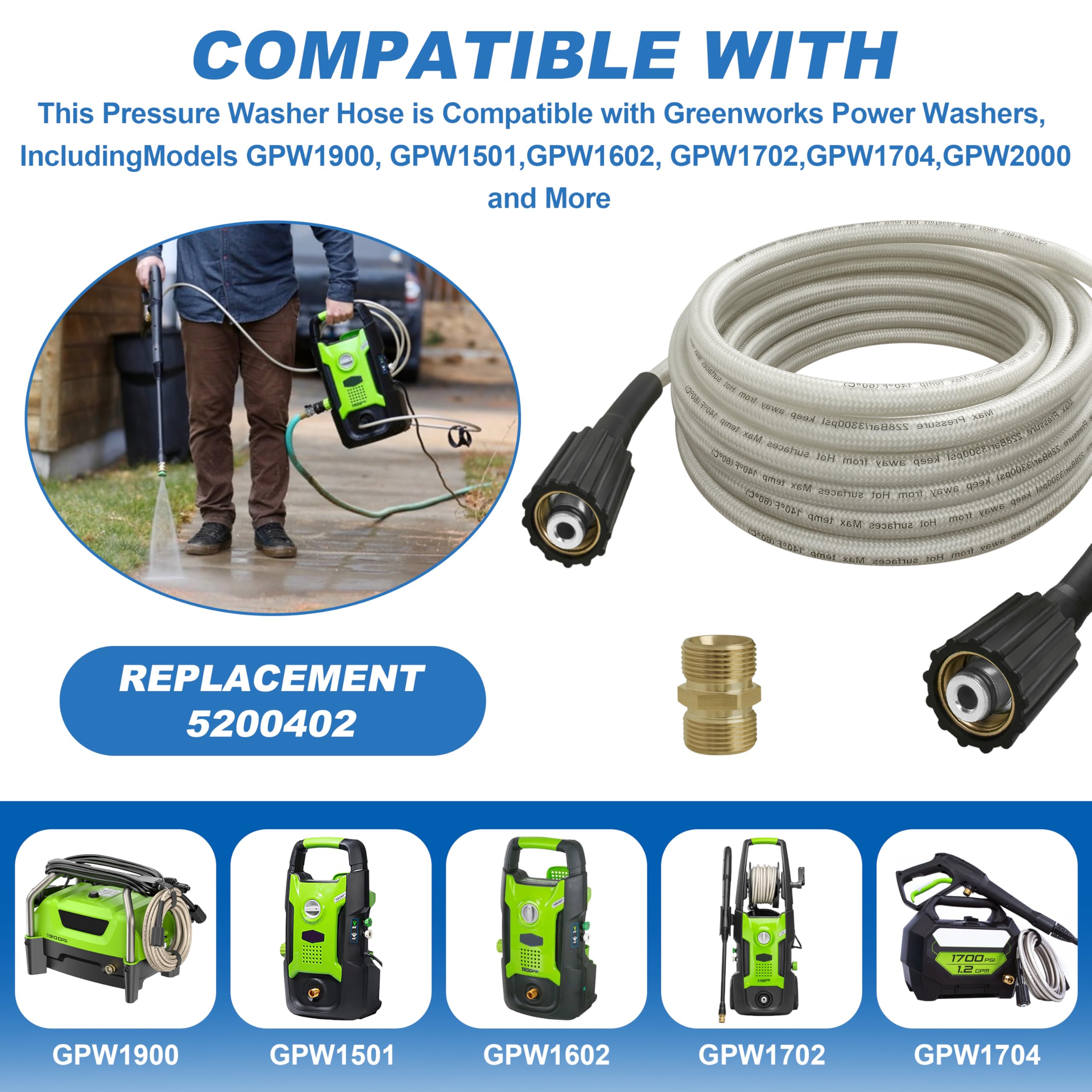 KAZFFD hose compatible with Greenworks 5200402 for home washing tasks