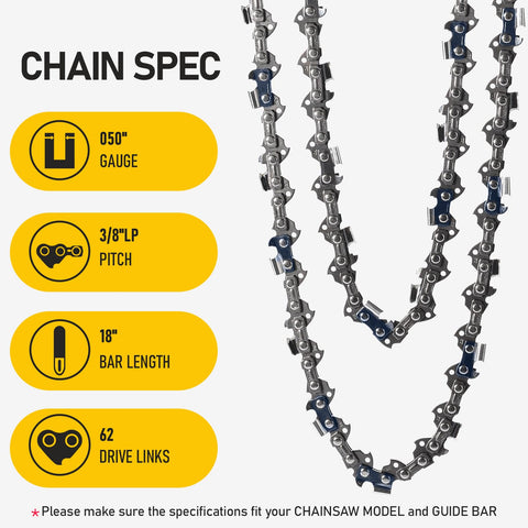 KAZPRO 18 inch chain closeup chrome plating for smoother, efficient cutting.