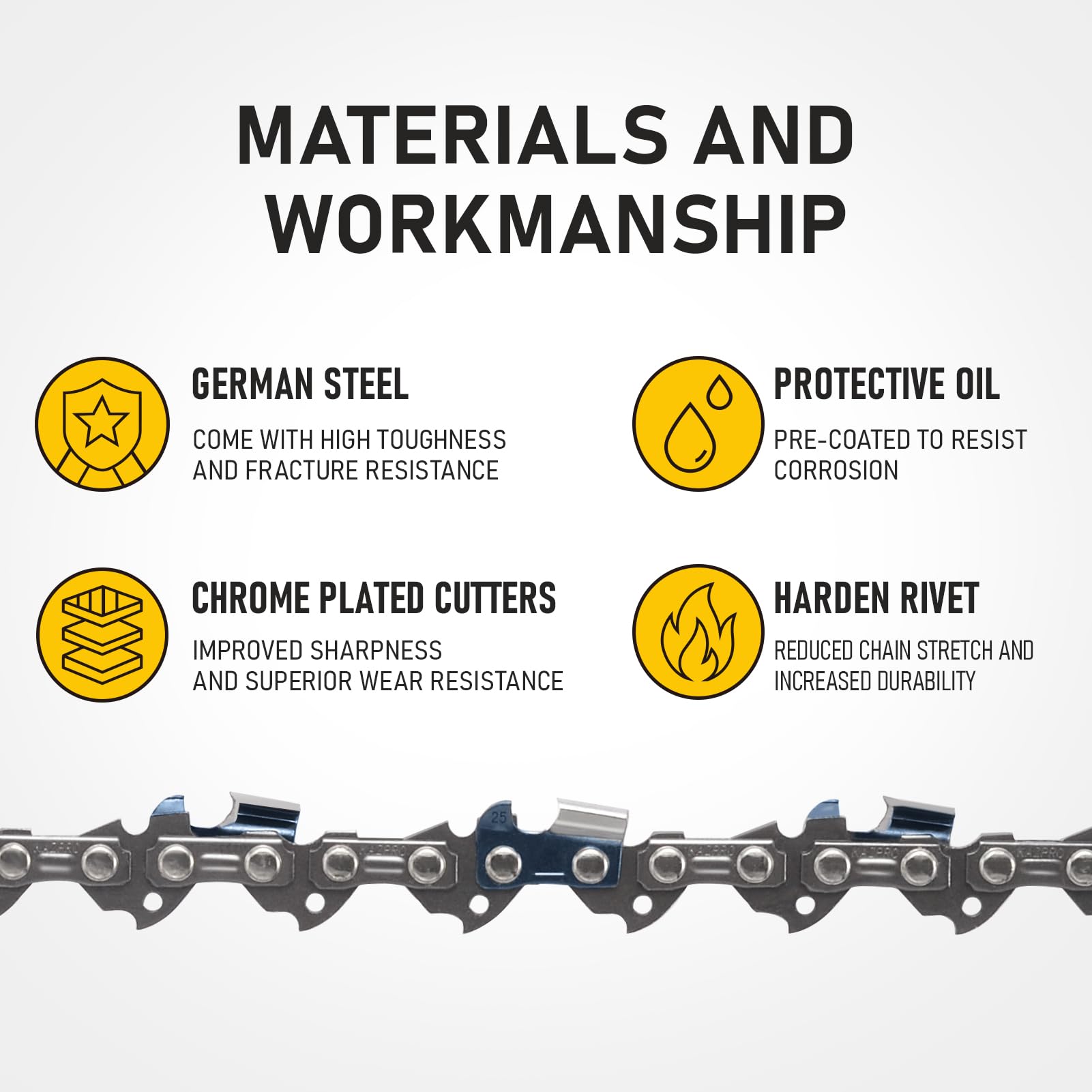 KAZPRO 18 inch chain rugged rivets secure the chain under pressure.