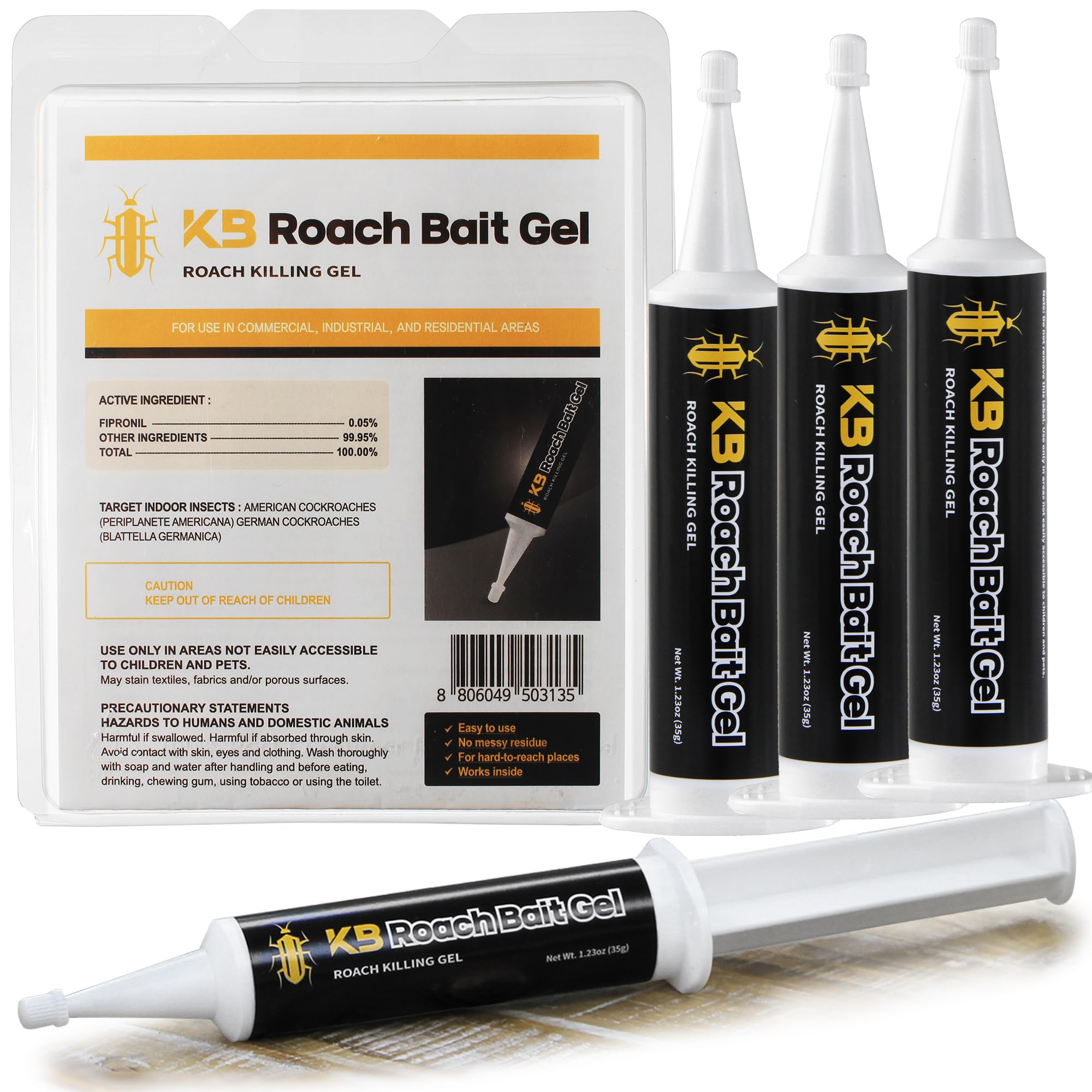 KB Roach Bait Gel syringes pack for precise indoor application.