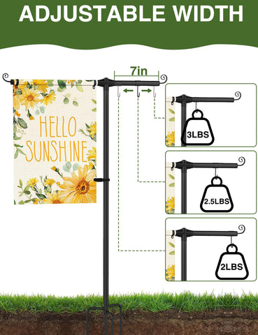 KBLOONG adjustable shepherd hook flag stand enabling customizable spacing for flags of varying sizes