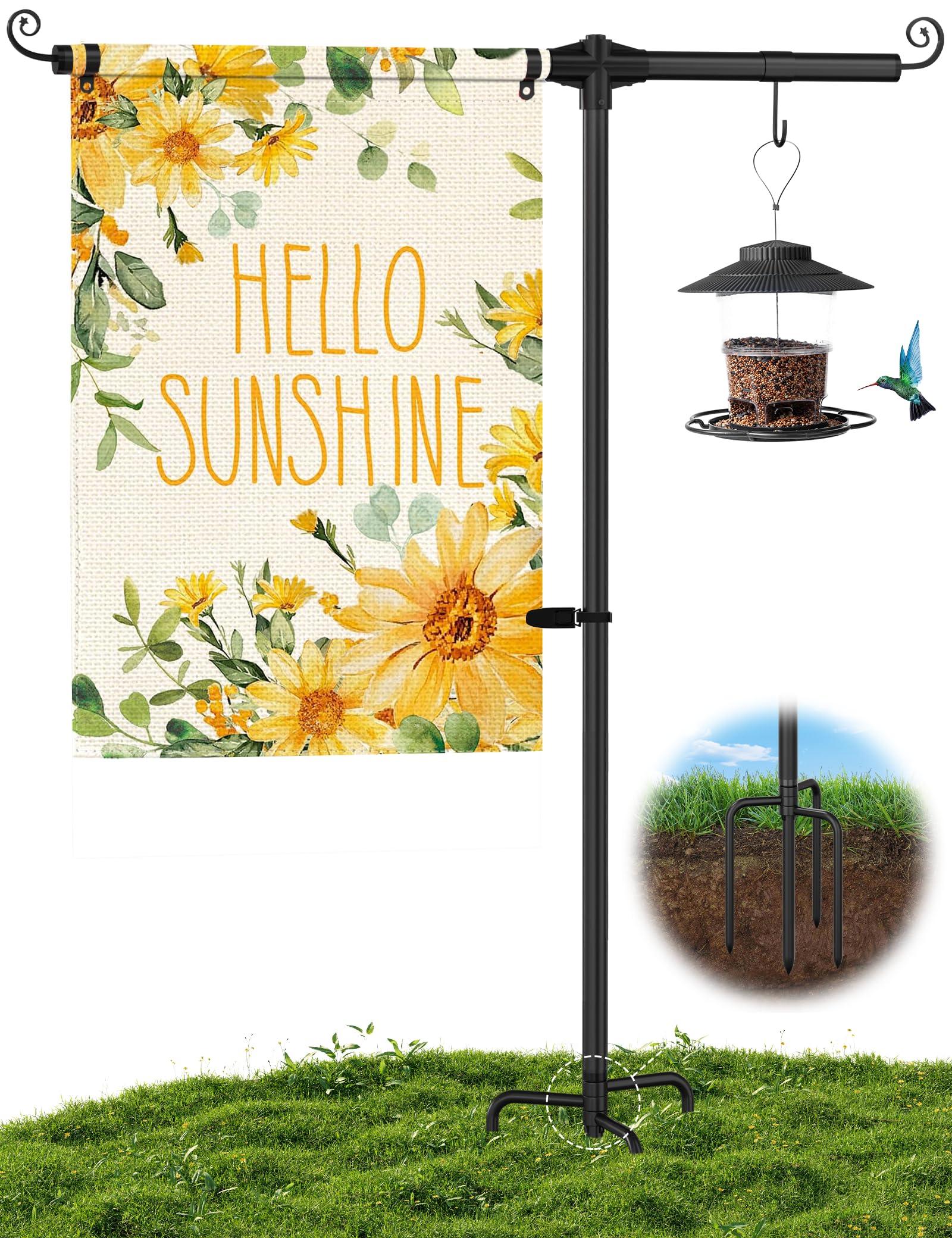 KBLOONG garden flag stand with 4-prong base offering stable outdoor displays