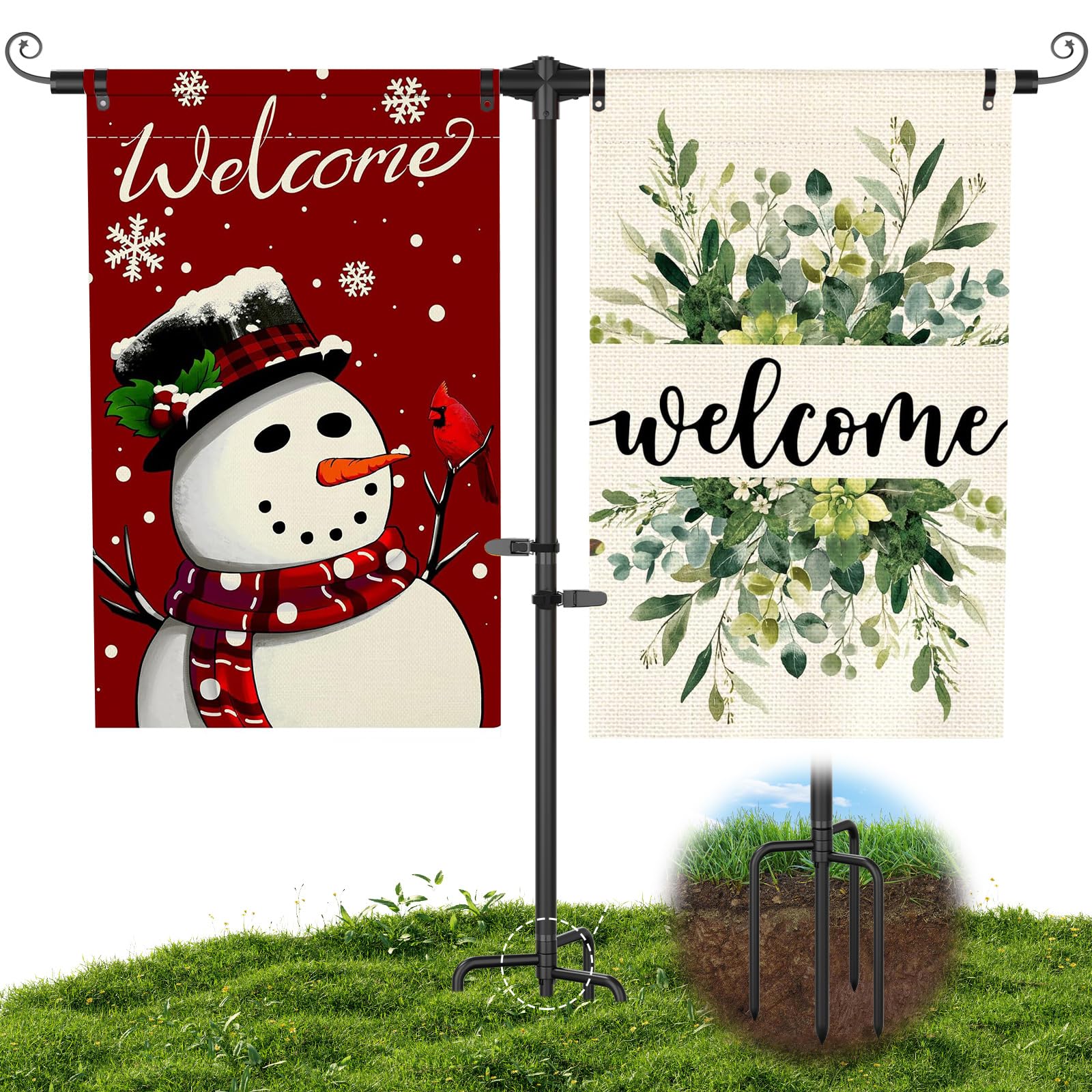 KBLOONG garden flag stand with 4-prong base for stable outdoor display