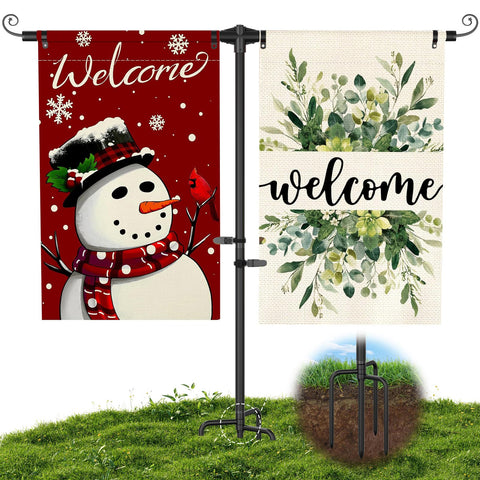 KBLOONG garden flag stand with 4-prong base for stable outdoor display