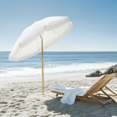 Kbrellaoutlets Patio Fringe Umbrella features 8 ribs for stable shade