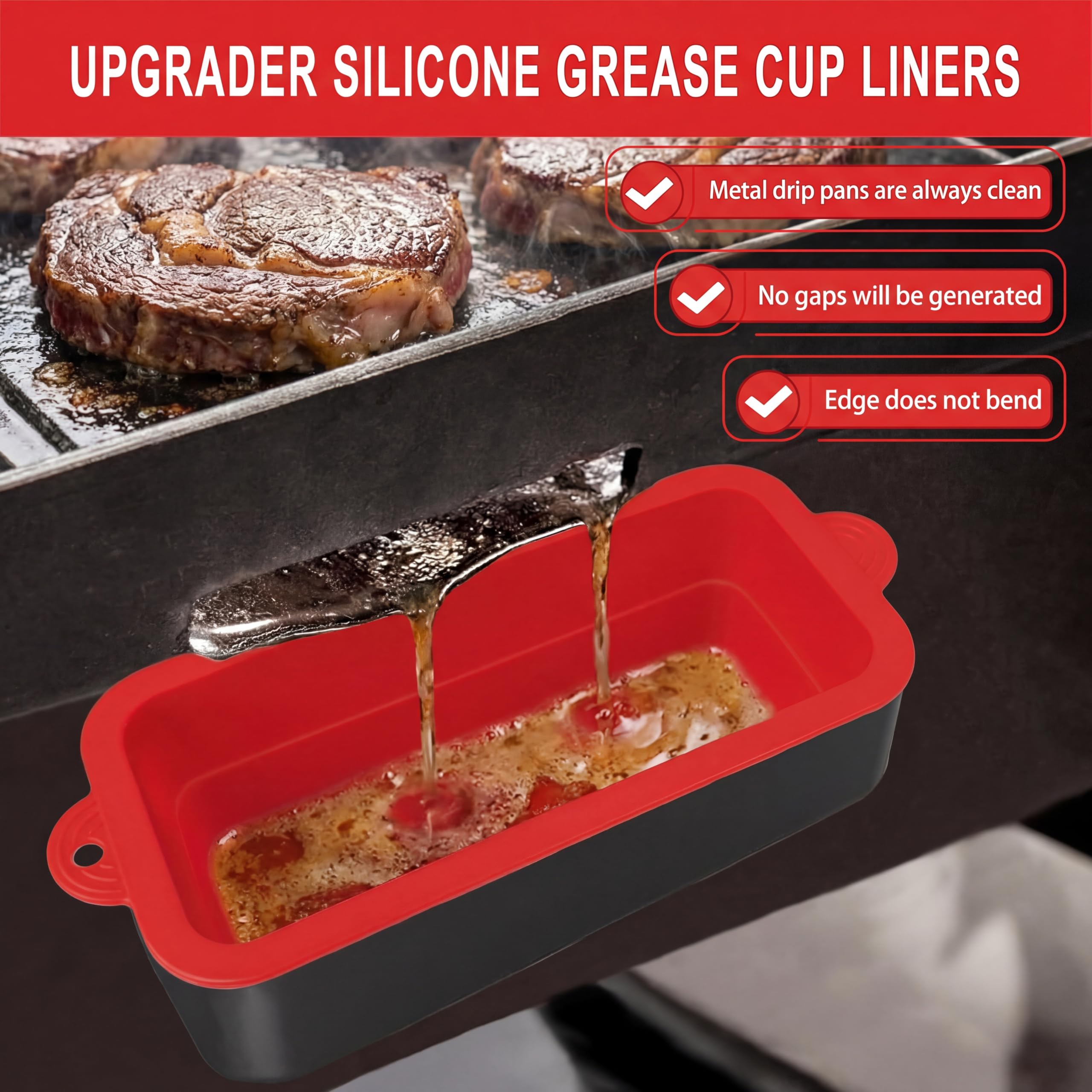 KCKHFA silicone grease cup liner shown as dishwasher-safe and easy to remove