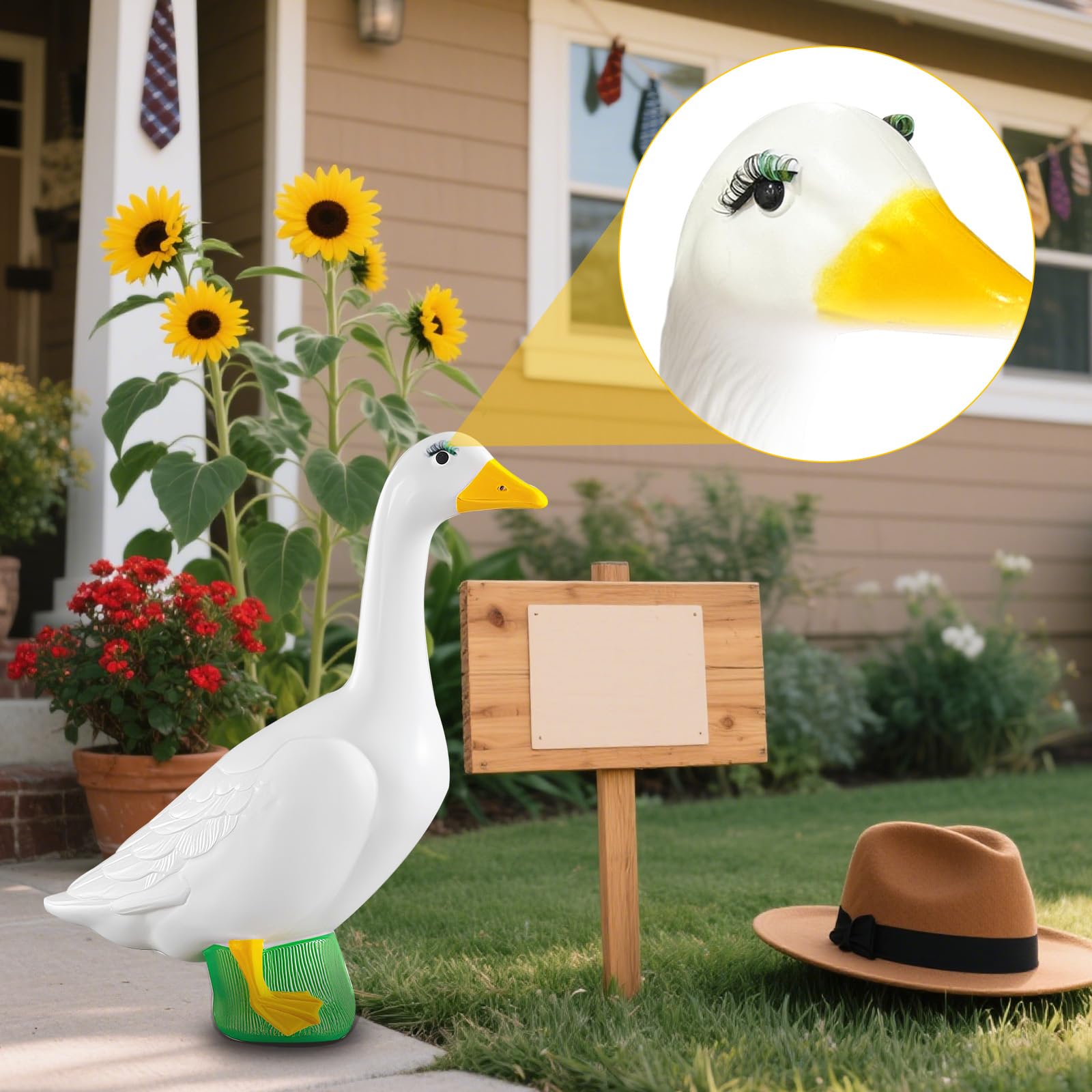 KCMOSGI eyelashes enhance porch goose charm for inviting outdoor spaces.