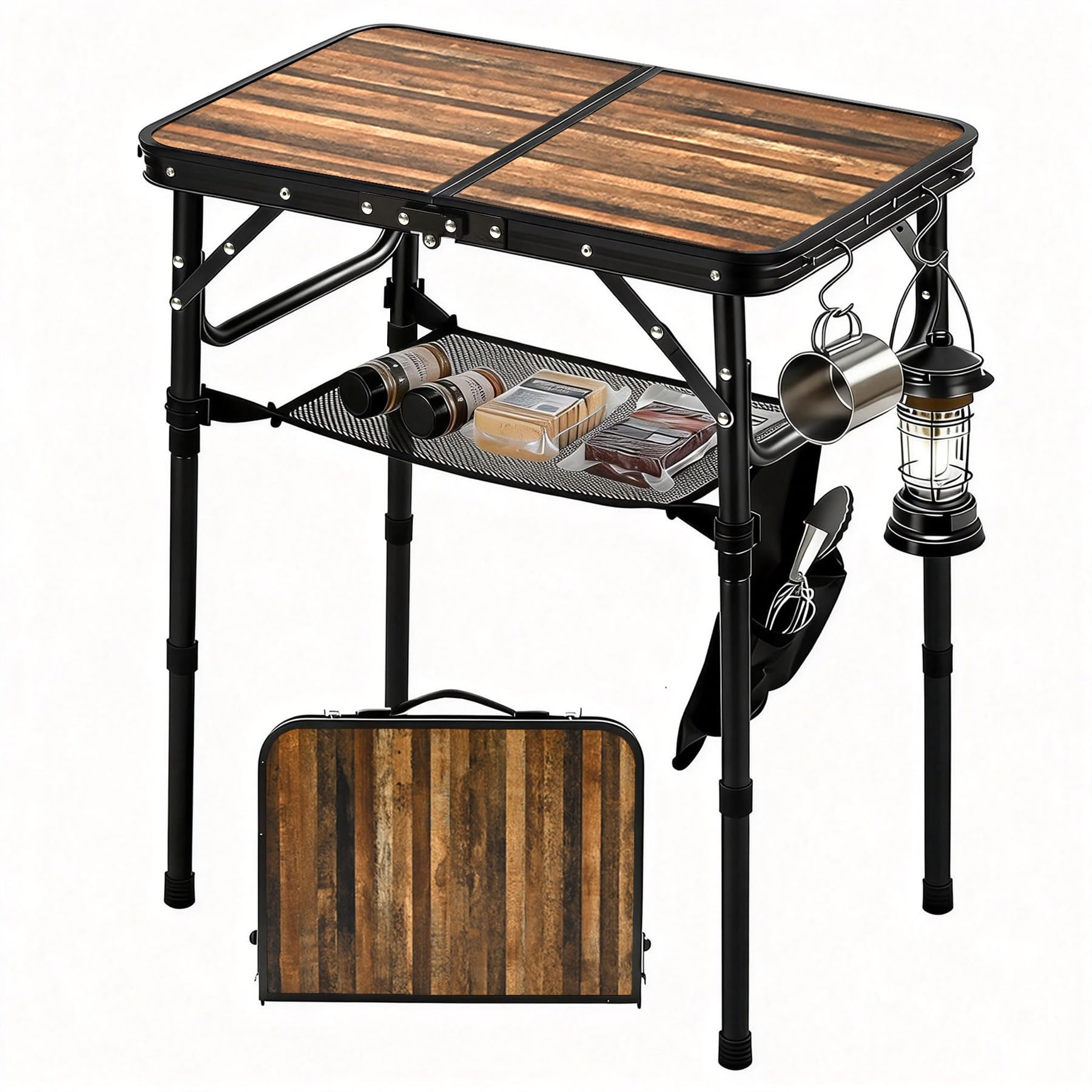 Kcmploro folding picnic table 2ft open with sturdy aluminum frame for outdoor meals.