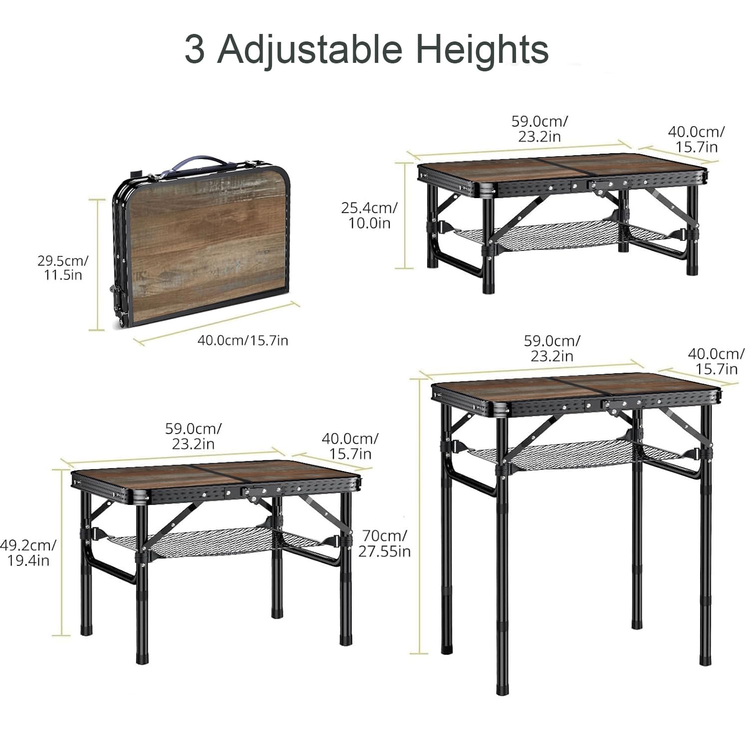 Kcmploro folding picnic table with adjustable heights for flexible setup