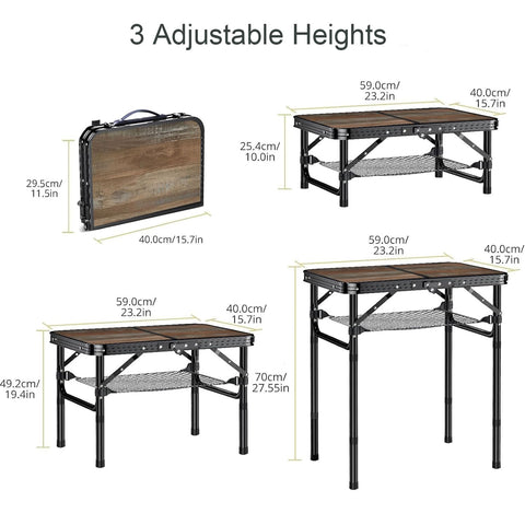 Kcmploro folding picnic table with adjustable heights for flexible setup