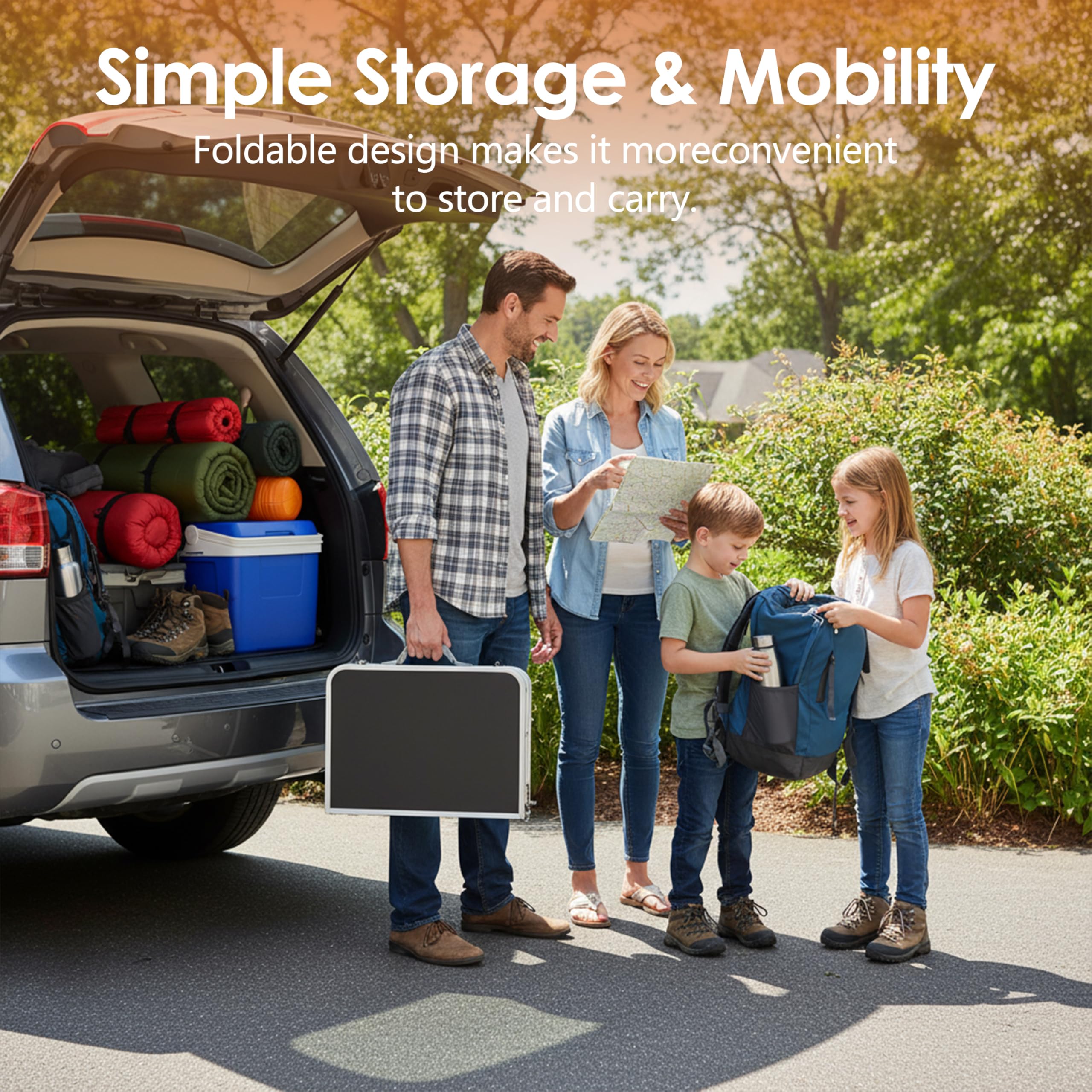 Kcmploro folding picnic table features mesh storage and S hooks for organization.
