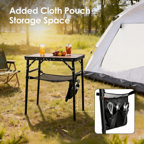 Kcmploro picnic table demonstrates adjustable legs for customizable height.