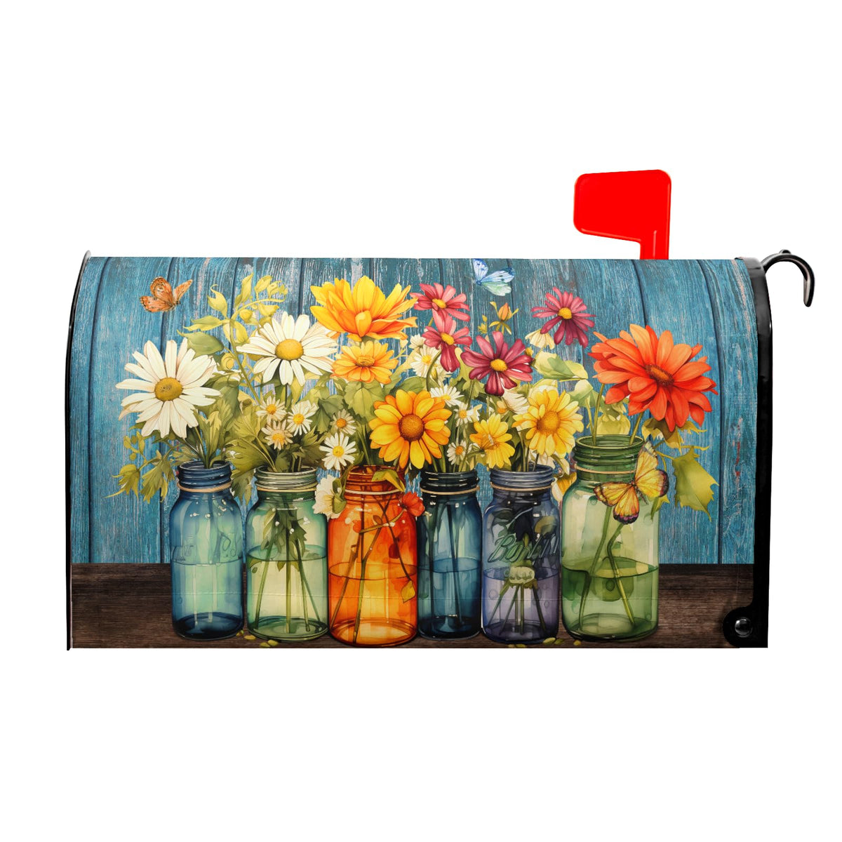Kcozydecor Farm Fresh Flowers mailbox cover in blue rustic design for curb appeal.