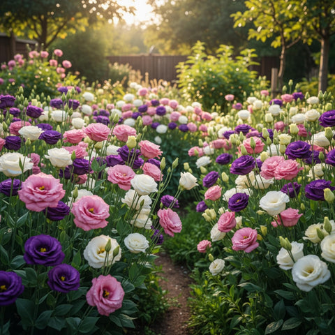 KCT GARDEN Eustoma Grandiflorum seeds with thornless blooms for borders.