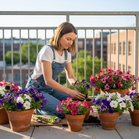 KCT GARDEN Petunia seeds arranged in outdoor bed setup for vibrant color