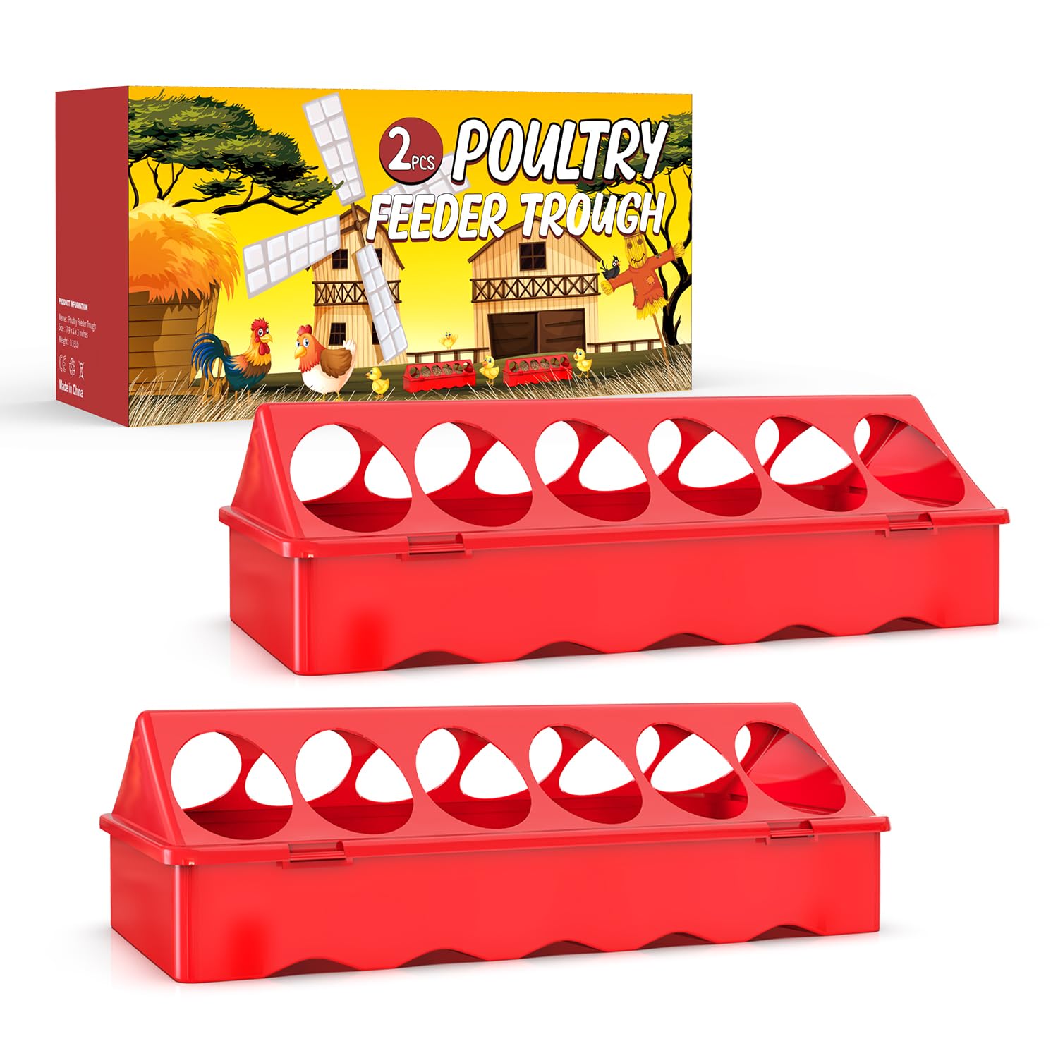 Kculehtlla 2-pack flip-top poultry feeders for clean, spill-free feeding.