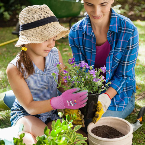 KDK kids gardening gloves blue-pink pair offer slip-resistant palms for safe grip