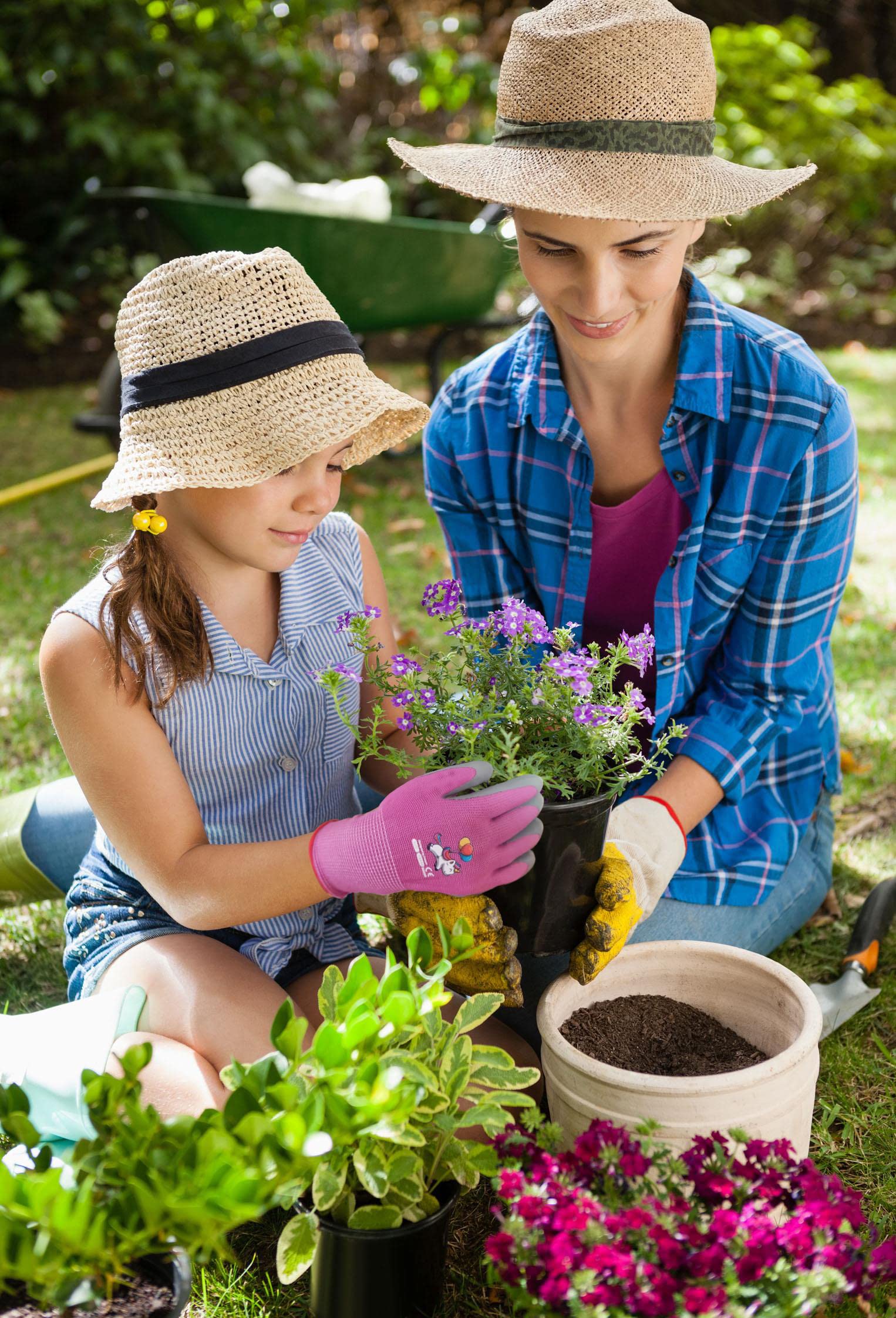 KDK kids gardening gloves blue with soft latex coating for a secure grip while digging.