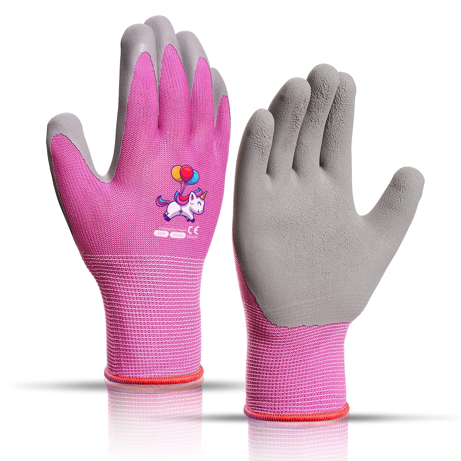 KDK pink unicorn kids gardening gloves for safe light-duty yard work