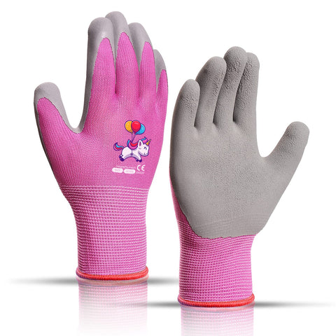 KDK pink unicorn kids gardening gloves for safe light-duty yard work