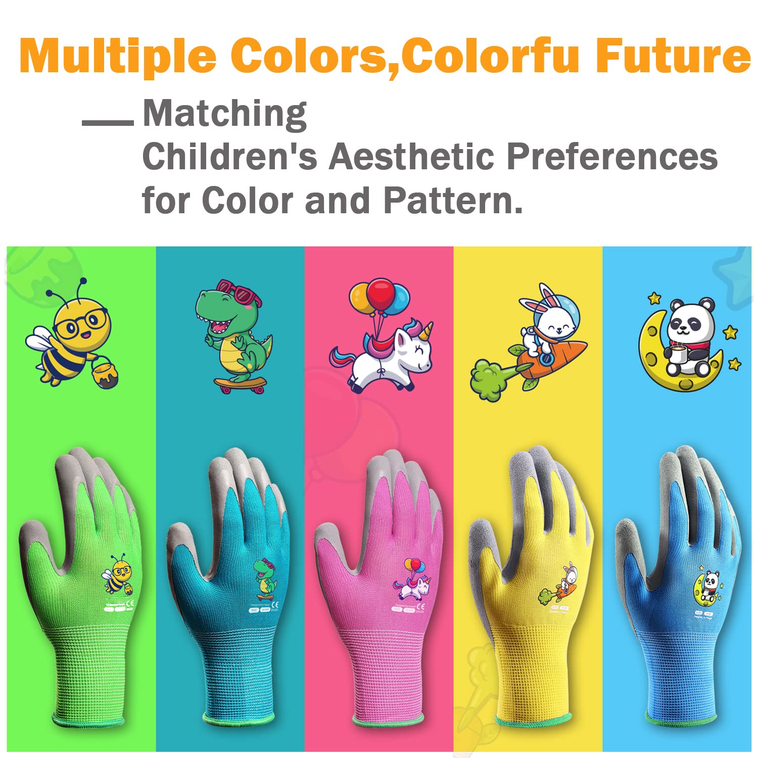 KDK kids gardening gloves turquoise feature bright patterns to motivate outdoor play.