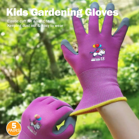 KDK kids gardening gloves turquoise offering snug fit and dirt protection.