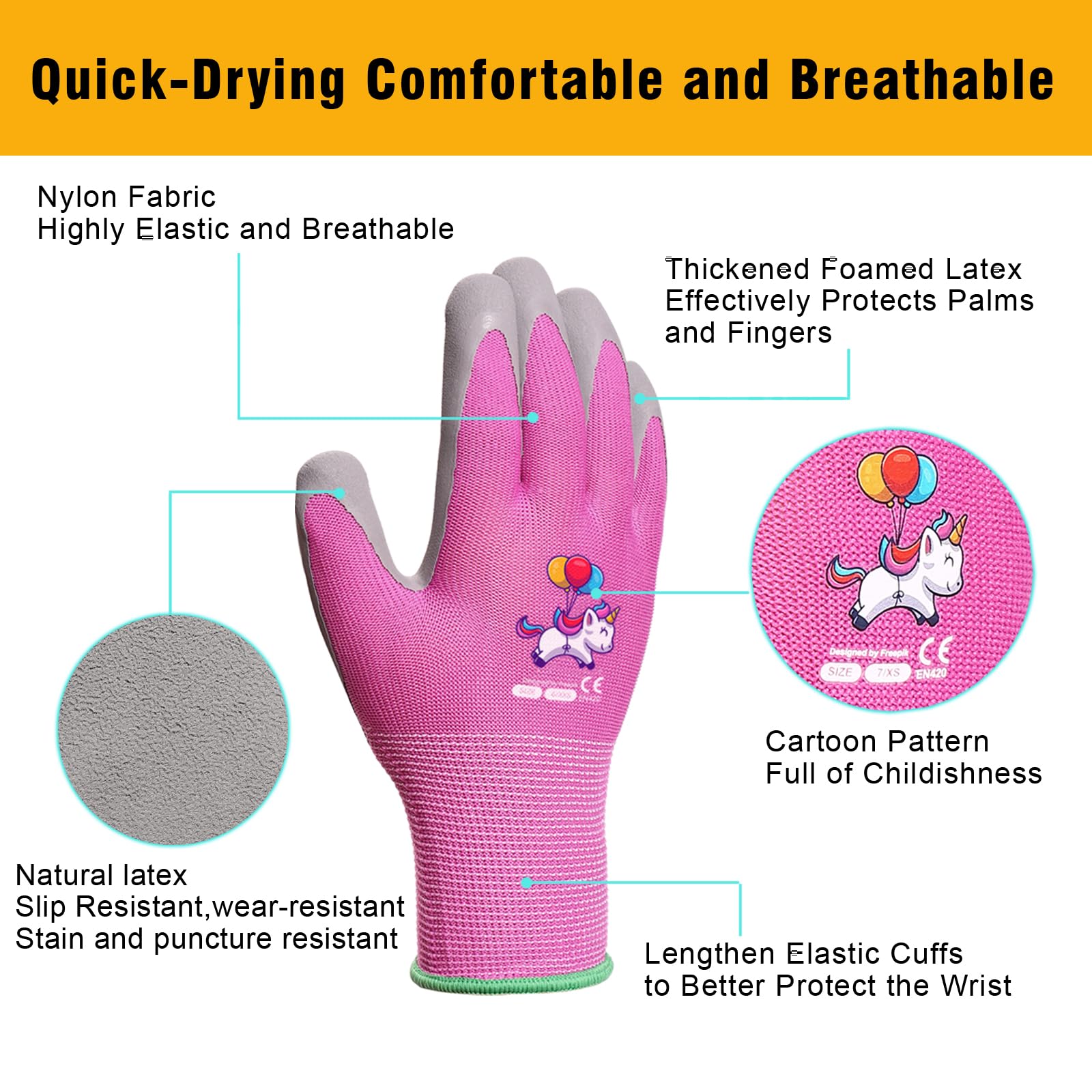 Gloves being washed and air-dried, quick-dry and reusable for kids