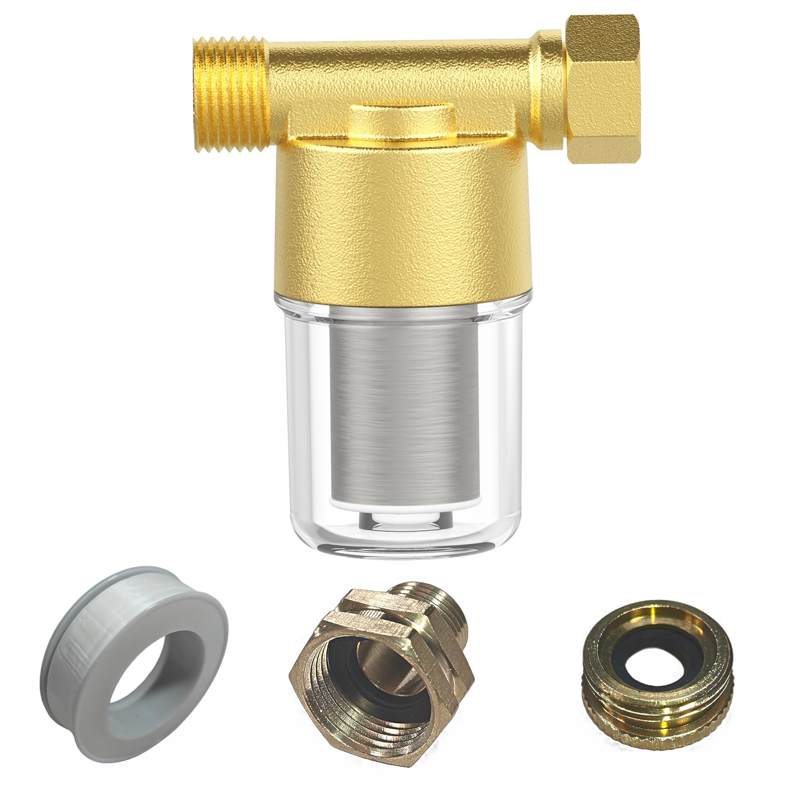 Keathdear 40 micron brass sediment filter inline spin-down for appliance protection.